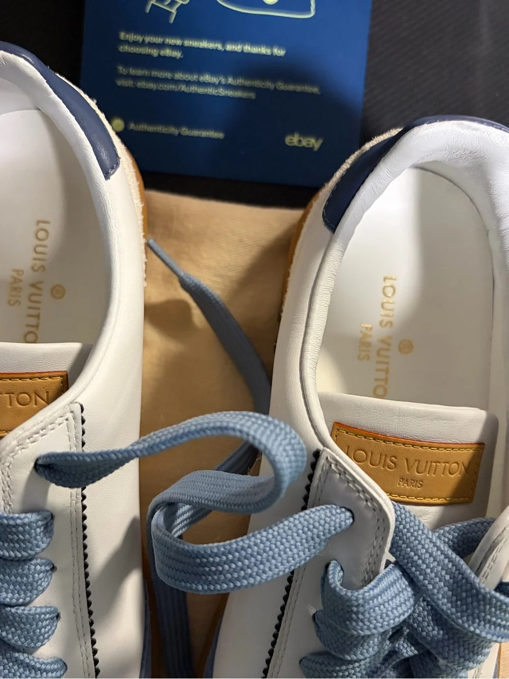 Louis Vuitton White & Blue Suede Accent Sneakers